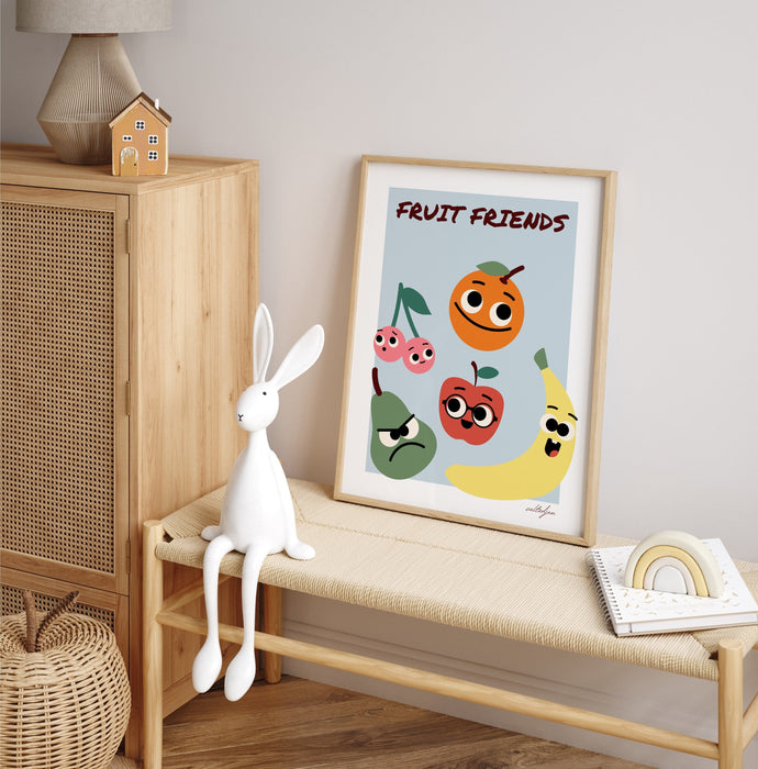 Fruit Friends Art Print, Kids Room Decor, Unique Nursery Decor, Kitchen Wall Art, Playroom Print, Kawaii Fruit Art
