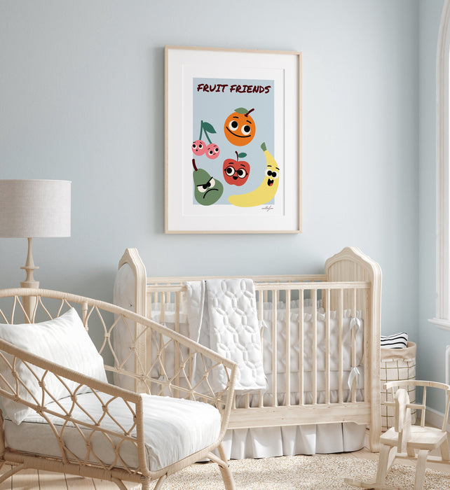 Fruit Friends Art Print, Kids Room Decor, Unique Nursery Decor, Kitchen Wall Art, Playroom Print, Kawaii Fruit Art