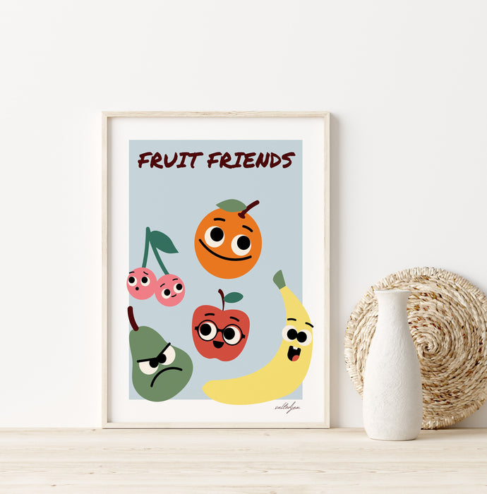 Fruit Friends Art Print, Kids Room Decor, Unique Nursery Decor, Kitchen Wall Art, Playroom Print, Kawaii Fruit Art