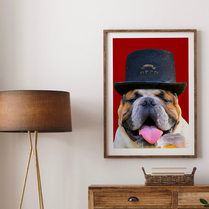 Animal Art, Dog Bar Art, British Bulldog Wall Art, Funny Dog Print, Antique Animal Art, Beer Lovers, Bulldog Pride, Dog Lovers Gift, Beer