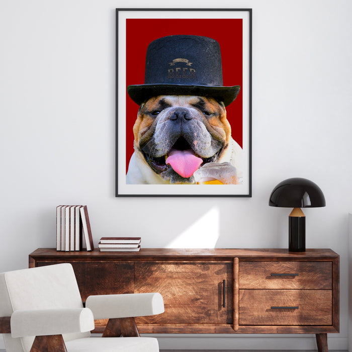 Animal Art, Dog Bar Art, British Bulldog Wall Art, Funny Dog Print, Antique Animal Art, Beer Lovers, Bulldog Pride, Dog Lovers Gift, Beer
