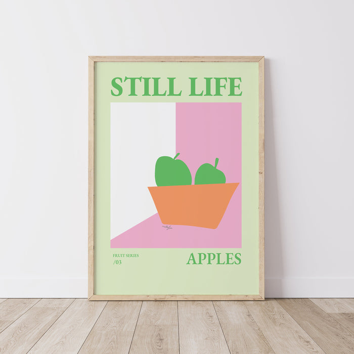 Artkitchen print, Still Life Apples Fruit Bowl Print, Danish Pastel Poster, Girly Kitchen Poster