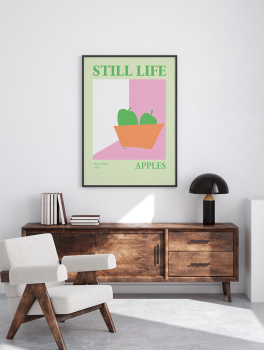 Artkitchen print, Still Life Apples Fruit Bowl Print, Danish Pastel Poster, Girly Kitchen Poster