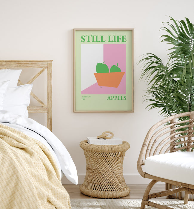 Artkitchen print, Still Life Apples Fruit Bowl Print, Danish Pastel Poster, Girly Kitchen Poster