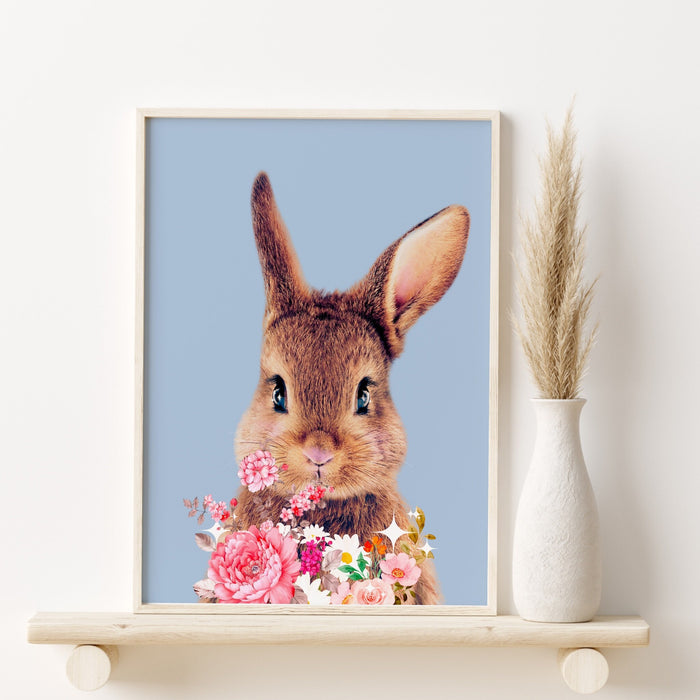Gallery Wall Art Set Of 3 Prints, Bunny Wall Art ~ Pink Flower ~ Set of 3 ~ Printable Instant Digital Download, Pink Decor, Nursery Decor,