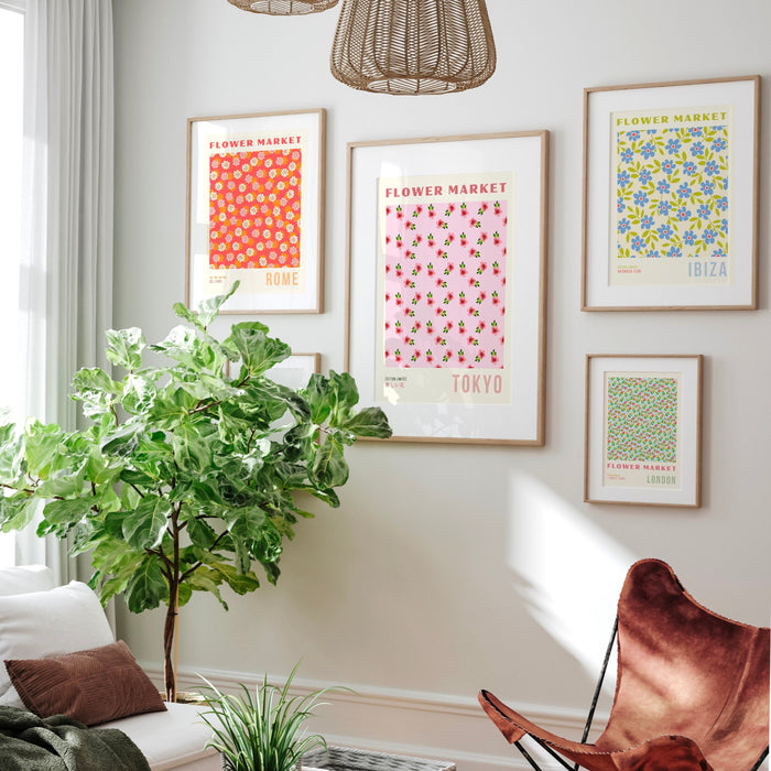 Eclectic Gallery Set, Set of 9 Trendy Travel Posters, Exhibition Wall Art, Flower Decor Prints, Retro Poster Set, Digital Download