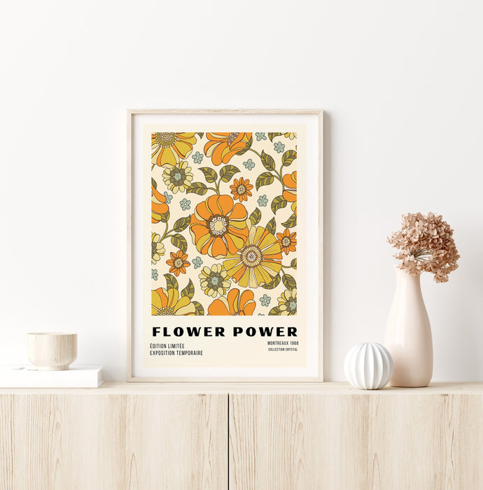 Flower Power, Baby Girl Nursery Decor, Retro Baby Room Decor, Boho Flower Power Poster For Girl