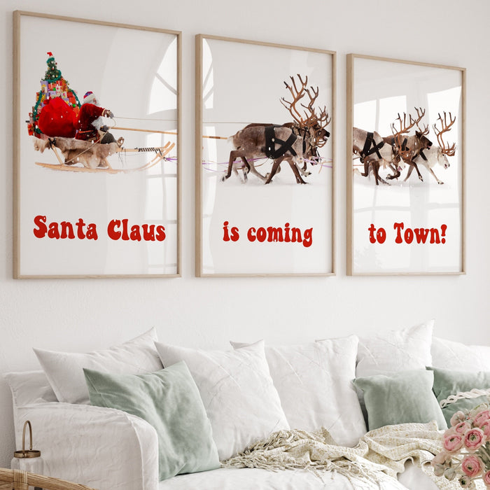 Christmas Decor, Christmas Santa Claus with a sleigh | Xmas Printable Home Decor | Christmas decorations | Christmas Digital Decor, Set of 3