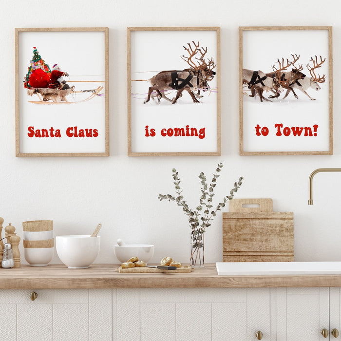 Christmas Decor, Christmas Santa Claus with a sleigh Printables | Xmas Printable Home Decor | Christmas decorations | Christmas Wall Art