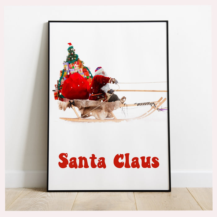 Christmas Decor, Christmas Santa Claus with a sleigh Printables | Xmas Printable Home Decor | Christmas decorations | Christmas Wall Art