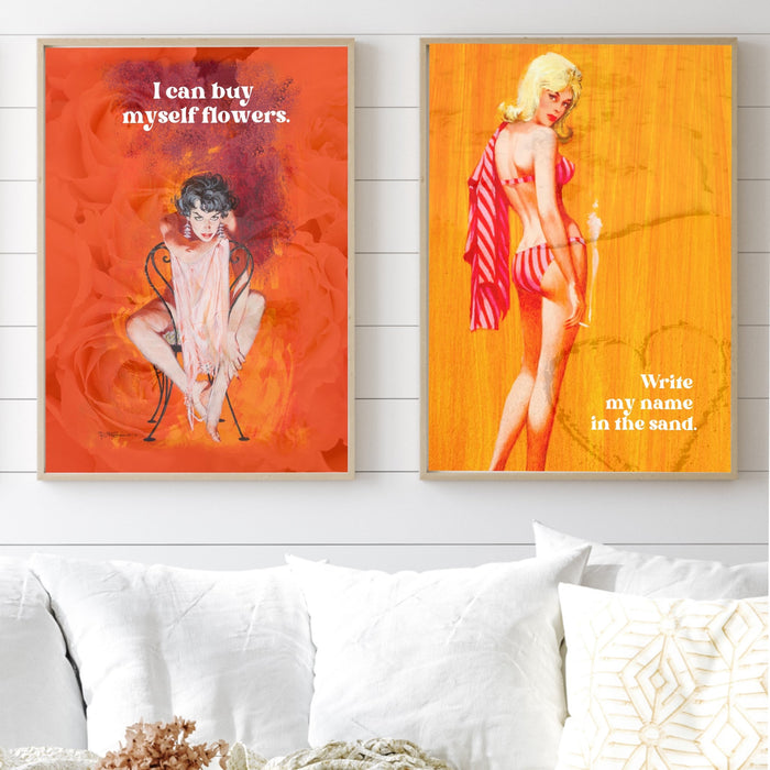 Fashion Girl Print | Retro Print | Vibrant Art | Fashion Poster | Stylish Wall Art | Pink and Orange Wall Art | Funky Prints | 70's Poster