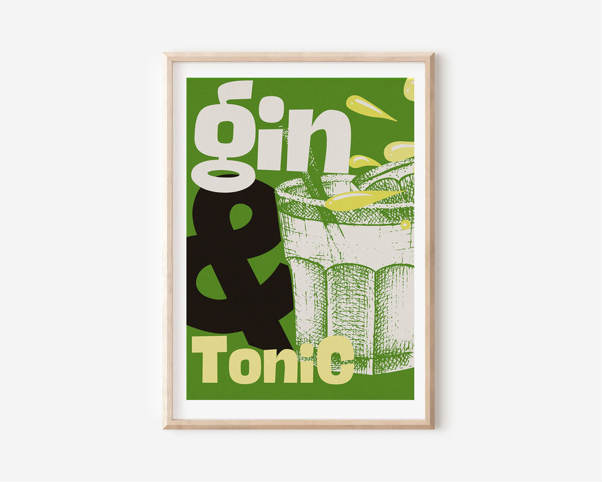 Gin and Tonic Art, Cocktail Print, Printable Wall Art, Gin and Tonic Gift, Art Print, Digital Download, Digital Art, Cocktail Art, Green art