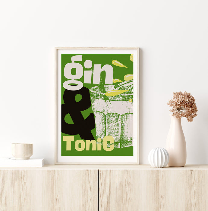 Gin and Tonic Art, Cocktail Print, Printable Wall Art, Gin and Tonic Gift, Art Print, Digital Download, Digital Art, Cocktail Art, Green art
