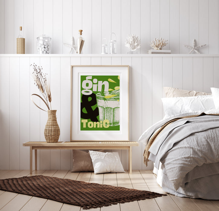 Gin and Tonic Art, Cocktail Print, Printable Wall Art, Gin and Tonic Gift, Art Print, Digital Download, Digital Art, Cocktail Art, Green art