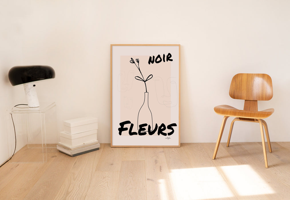 Black Flower Poster, French Flower Poster, Black Wall Art, Noir Fleurs, Minimalist Art, Modern Art, Gift For Her, Line Drawing, Graphic Art