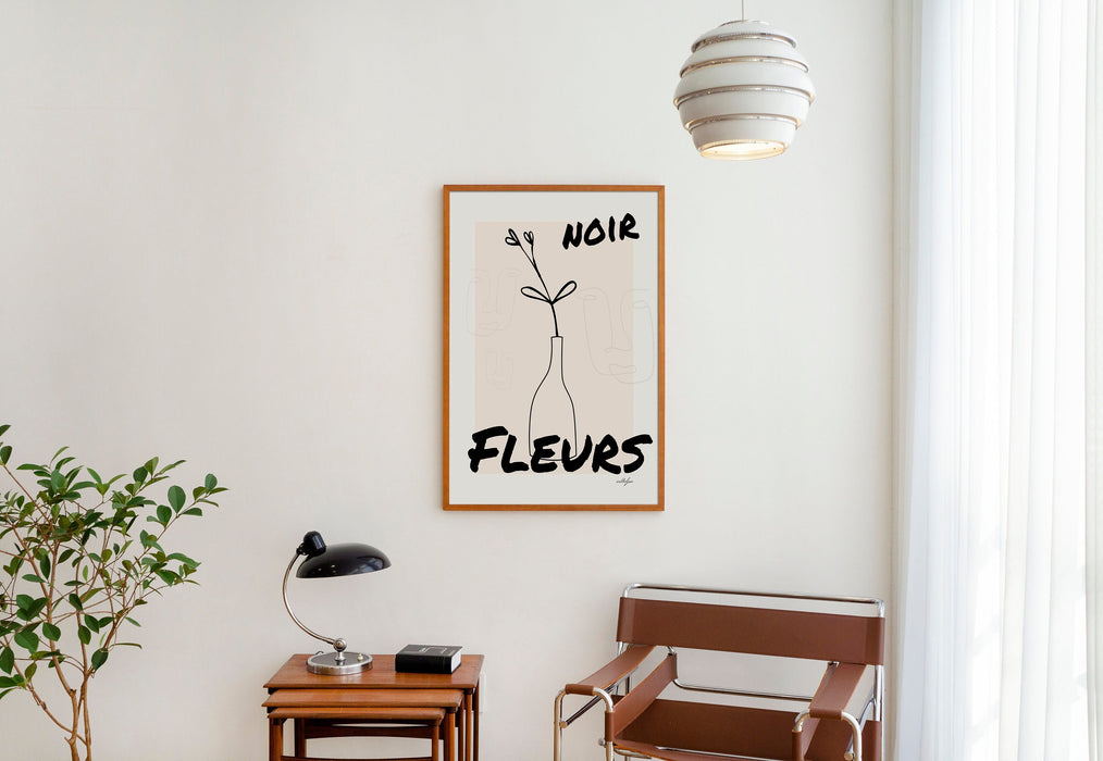 Black Flower Poster, French Flower Poster, Black Wall Art, Noir Fleurs, Minimalist Art, Modern Art, Gift For Her, Line Drawing, Graphic Art