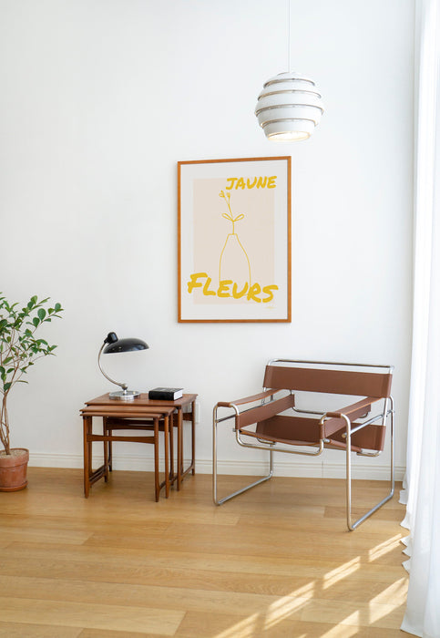 Yellow Flower Line Art, Large Yellow Wall Art, Sunshine Yellow Art, Jaune Fleurs, French Phrase Art, Dorm decor, Modern Home Decor