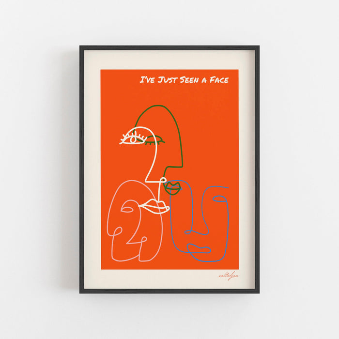 Retro Quote Wall Print, Face Line Art, Orange Wall Art, Wall Decor, Large Art