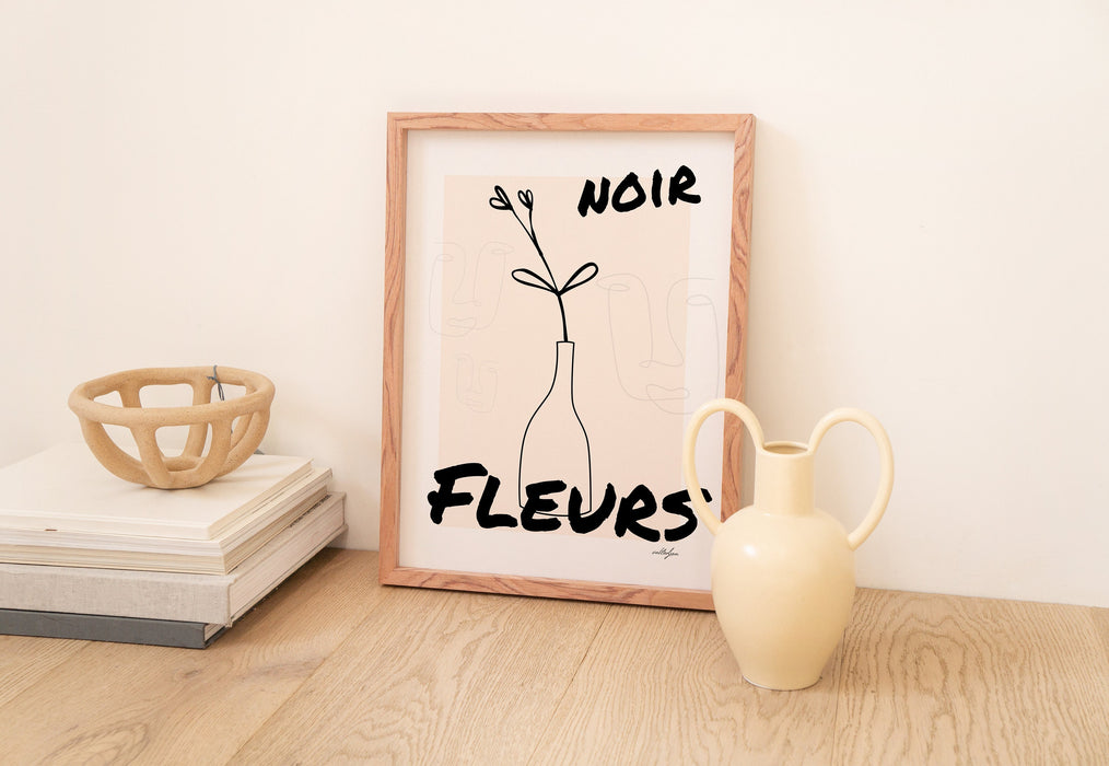 Black Flower Poster, French Flower Poster, Black Wall Art, Noir Fleurs, Minimalist Art, Modern Art, Gift For Her, Line Drawing, Graphic Art
