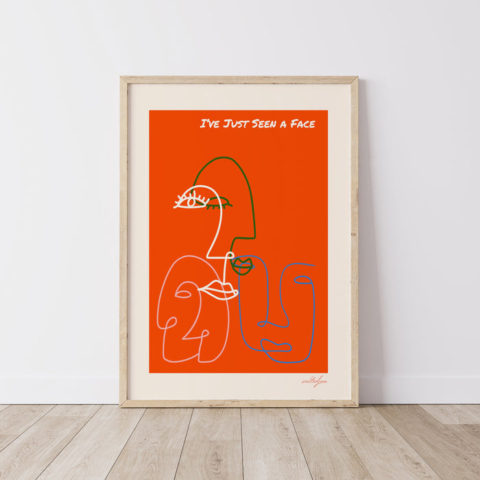 Retro Quote Wall Print, Face Line Art, Orange Wall Art, Wall Decor, Large Art