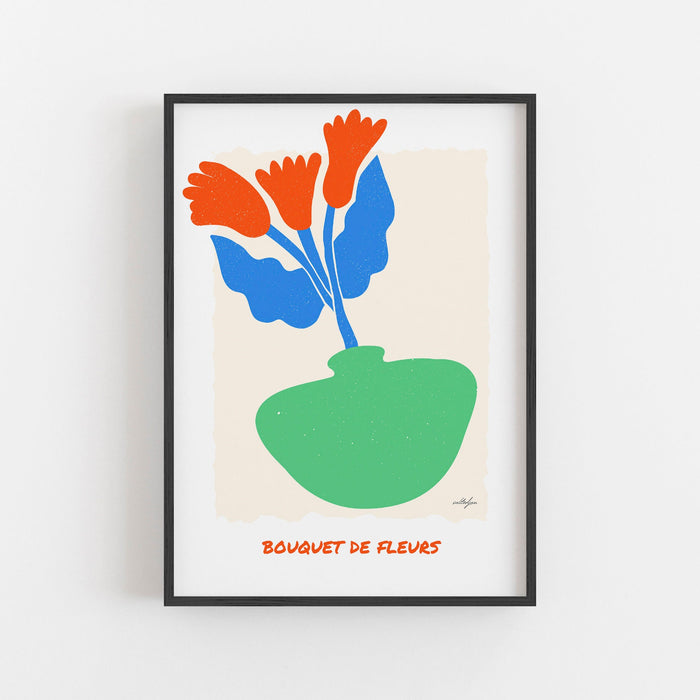Minimalist Bouquet of Flowers Wall Art, Floral Figurative Graphic illustration, Red Flower Print