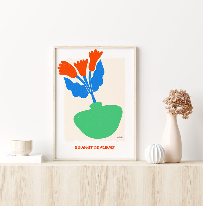 Minimalist Bouquet of Flowers Wall Art, Floral Figurative Graphic illustration, Red Flower Print