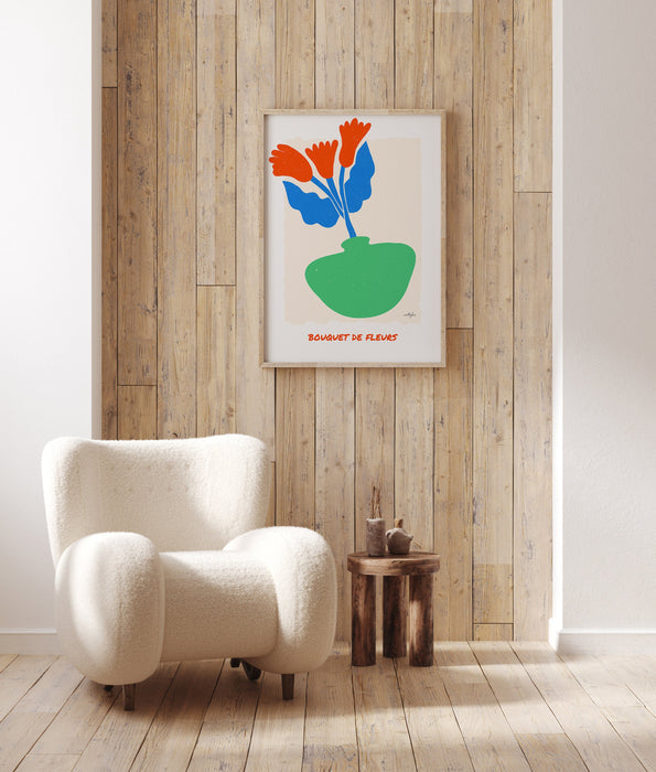 Minimalist Bouquet of Flowers Wall Art, Floral Figurative Graphic illustration, Red Flower Print