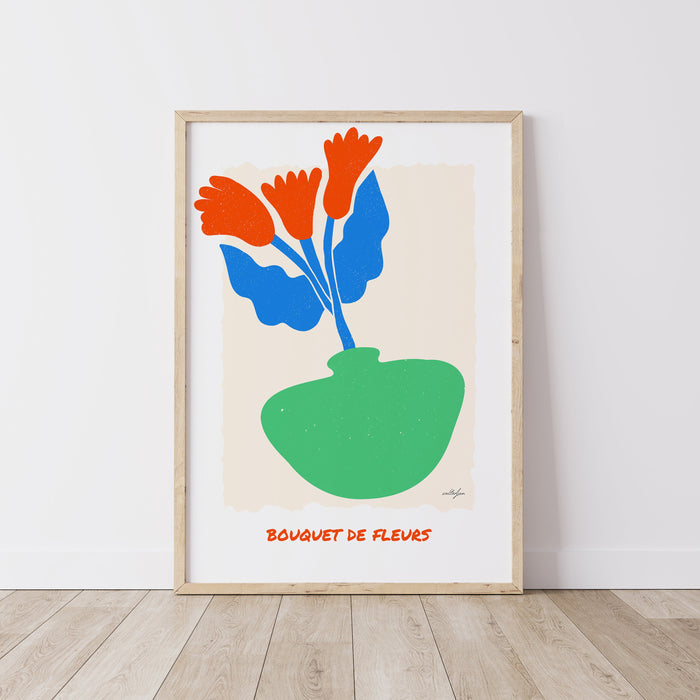 Minimalist Bouquet of Flowers Wall Art, Floral Figurative Graphic illustration, Red Flower Print