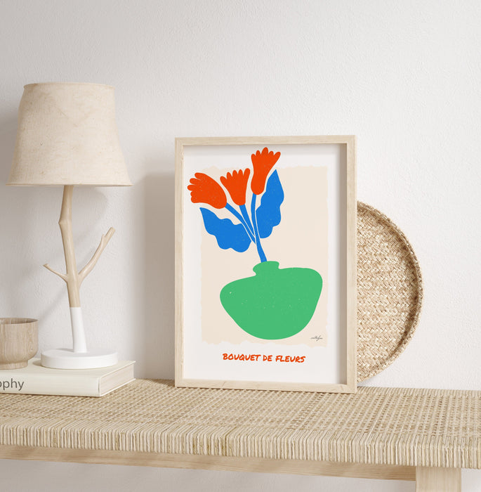 Minimalist Bouquet of Flowers Wall Art, Floral Figurative Graphic illustration, Red Flower Print