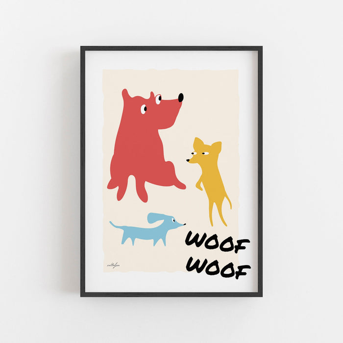 Cute Dog Animal Posters, Funky Nursery Prints, Pastel and Bright Wall Décor, Puppy Theme Kids Room Print, Abstract Animals