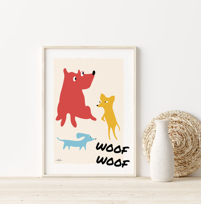 Cute Dog Animal Posters, Funky Nursery Prints, Pastel and Bright Wall Décor, Puppy Theme Kids Room Print, Abstract Animals