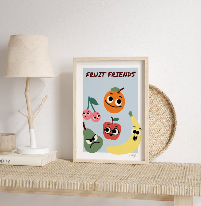 Fruit Friends Art Print, Kids Room Decor, Unique Nursery Decor, Kitchen Wall Art, Playroom Print, Kawaii Fruit Art