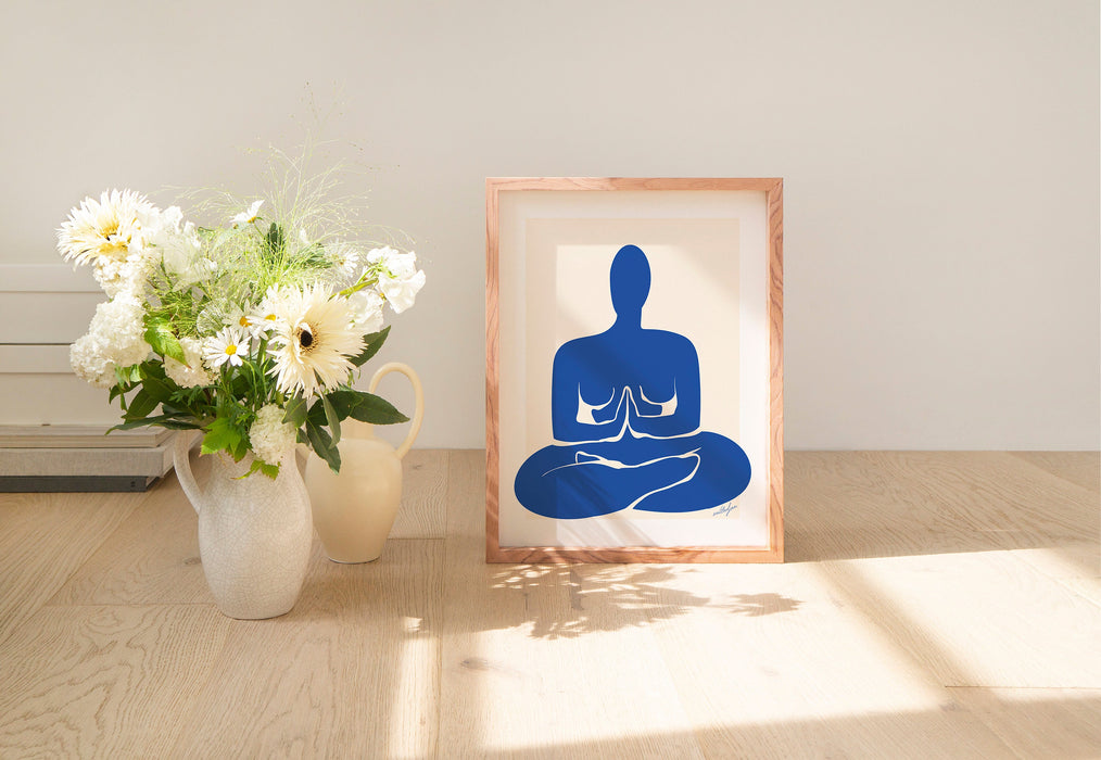 Prayer Yoga Pose, Yoga Poster, Yoga Wall Decor, Scandinavian Print, Minimalist Poster, Gift for Yoga Lover, Blue Poster, Modern Wall Art