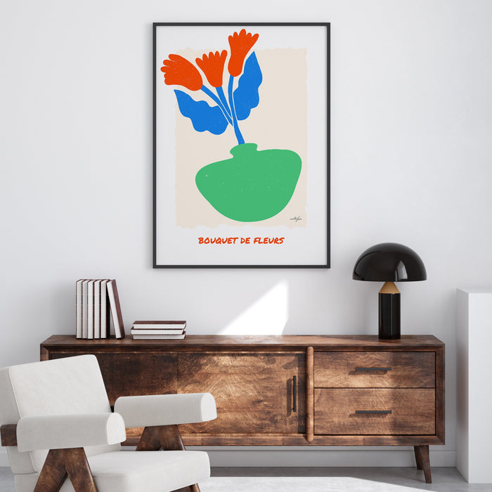 Minimalist Bouquet of Flowers Wall Art, Floral Figurative Graphic illustration, Red Flower Print