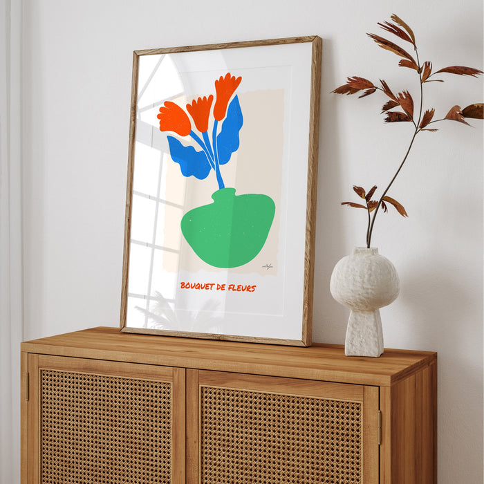 Minimalist Bouquet of Flowers Wall Art, Floral Figurative Graphic illustration, Red Flower Print