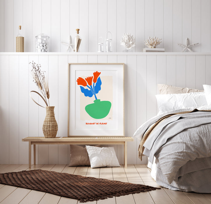 Minimalist Bouquet of Flowers Wall Art, Floral Figurative Graphic illustration, Red Flower Print