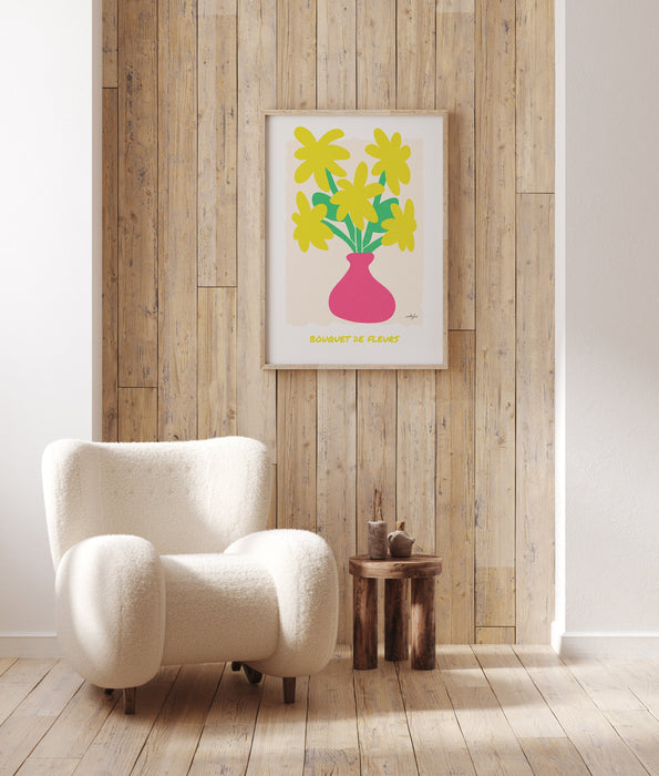 Colourful Flower Poster Print, Yellow Flower Bouquet Wall Art, Modern Fine Art Giclée Poster