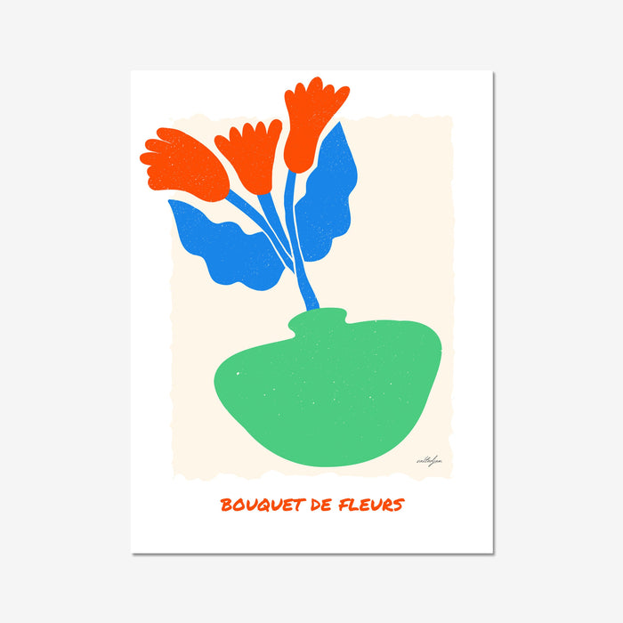 Minimalist Bouquet of Flowers Wall Art, Floral Figurative Graphic illustration, Red Flower Print