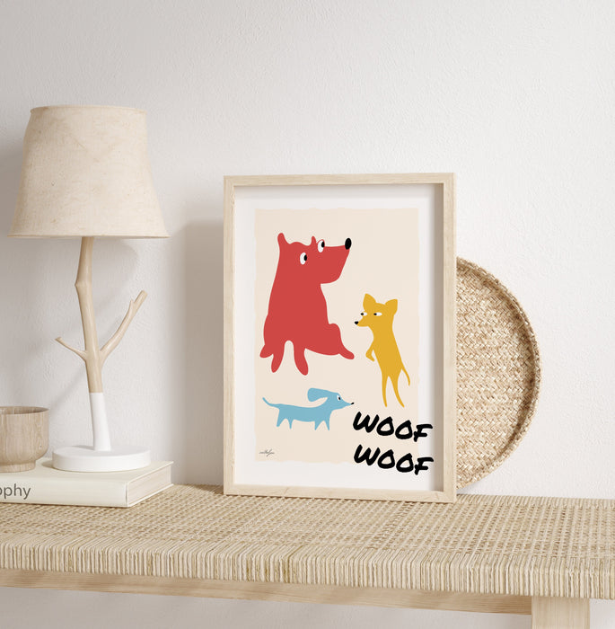 Cute Dog Animal Posters, Funky Nursery Prints, Pastel and Bright Wall Décor, Puppy Theme Kids Room Print, Abstract Animals