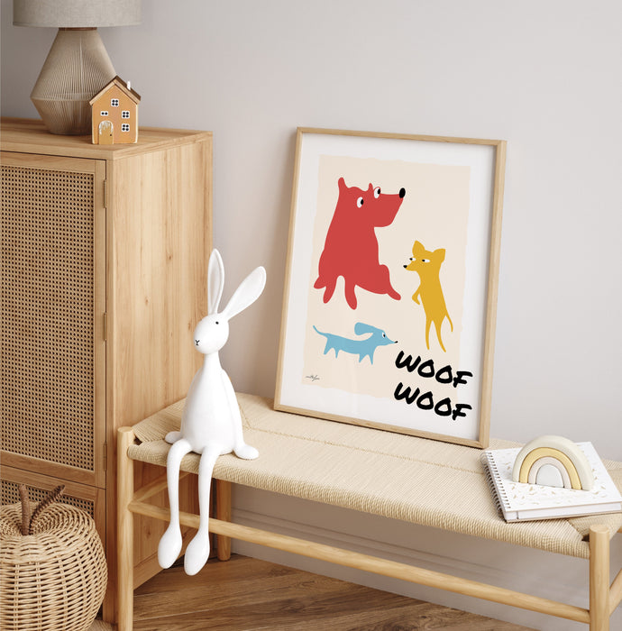 Cute Dog Animal Posters, Funky Nursery Prints, Pastel and Bright Wall Décor, Puppy Theme Kids Room Print, Abstract Animals