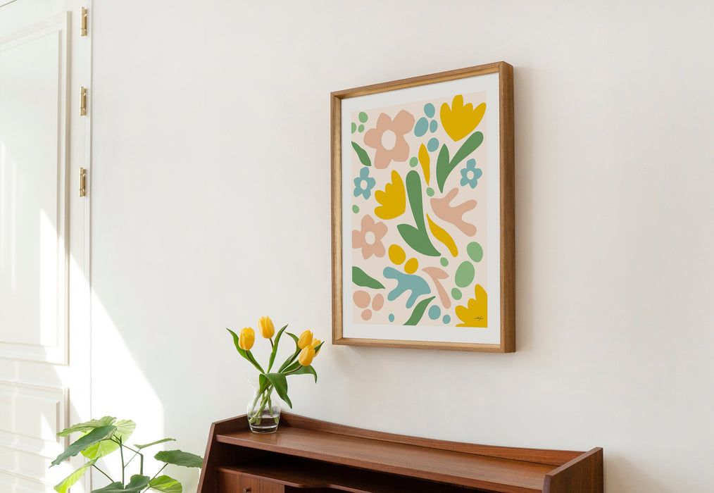 Floral Pastel Wall Decor Prints, Abstract Pastel Floral Art, Giclée Print of Pink Pastel Flower Pattern, Pastel Nursery Room Wall Art