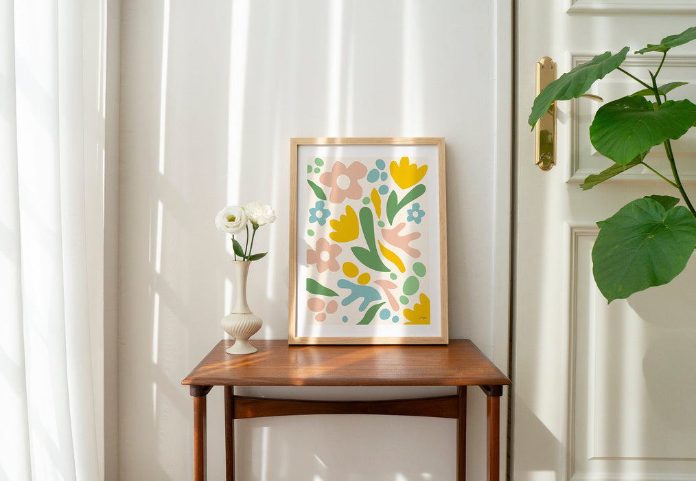 Floral Pastel Wall Decor Prints, Abstract Pastel Floral Art, Giclée Print of Pink Pastel Flower Pattern, Pastel Nursery Room Wall Art