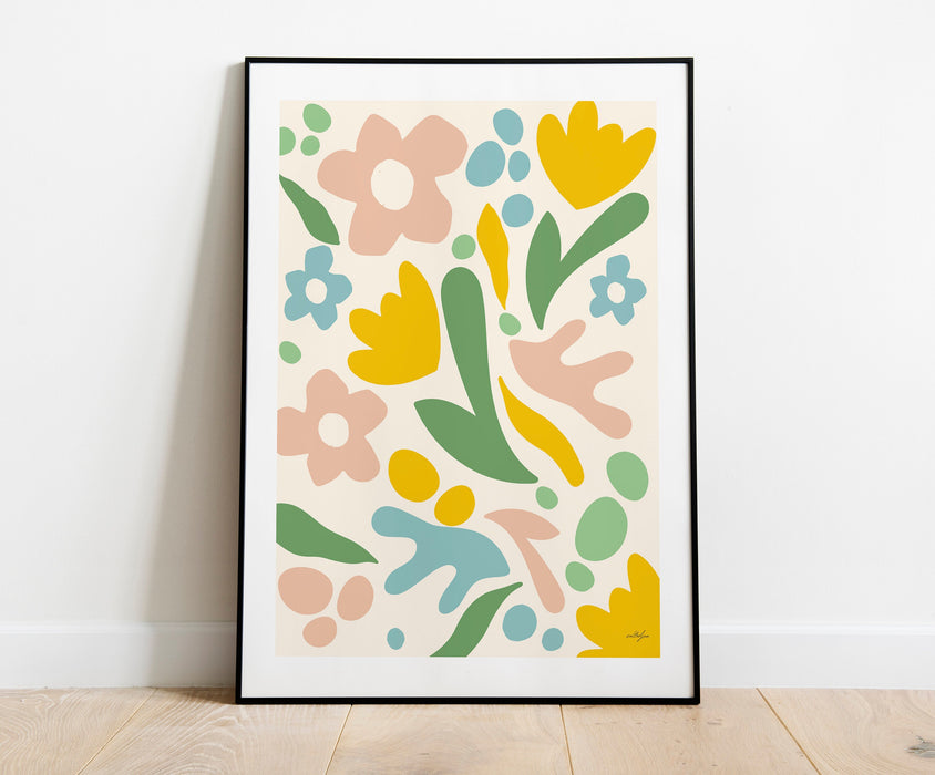 Floral Pastel Wall Decor Prints, Abstract Pastel Floral Art, Giclée Print of Pink Pastel Flower Pattern, Pastel Nursery Room Wall Art
