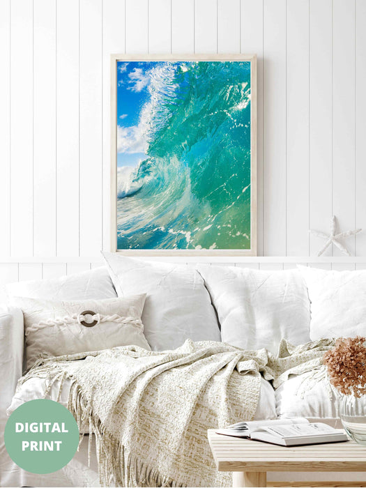 Beach Print Download, Aerial Ocean Print, Modern Coastal Printable, Wall Art, Prints, Indigo Blue Wall Decor, Beach Digital Print