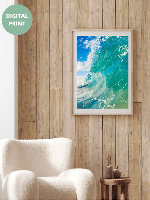Beach Print Download, Aerial Ocean Print, Modern Coastal Printable, Wall Art, Prints, Indigo Blue Wall Decor, Beach Digital Print