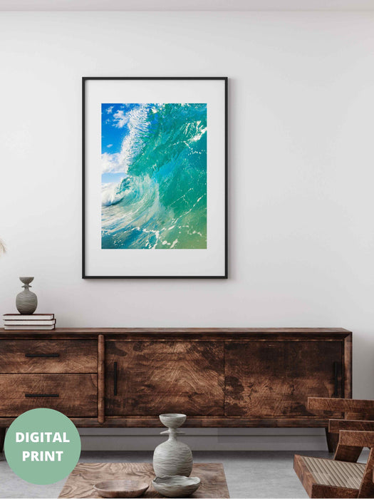 Beach Print Download, Aerial Ocean Print, Modern Coastal Printable, Wall Art, Prints, Indigo Blue Wall Decor, Beach Digital Print