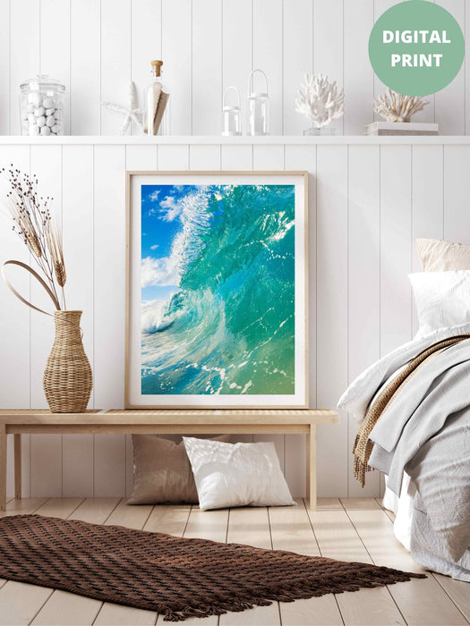Beach Print Download, Aerial Ocean Print, Modern Coastal Printable, Wall Art, Prints, Indigo Blue Wall Decor, Beach Digital Print