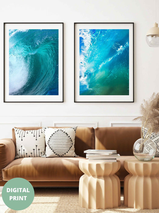 Ocean Wave Print, 3 Piece  Wall Art, Wall Art, Ocean Poster Decor, Ocean Art Print, Water Beach Decor, Coastal, Water Instant Download,