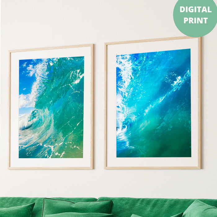 3 Piece Wall Art, Beach Print Download, Aerial Ocean Print, Modern Coastal Print, Wall Art, Prints, Indigo Blue Wall Decor, Beach Digital