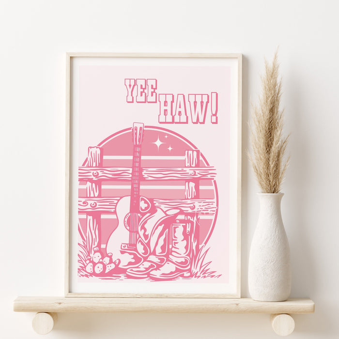 Preppy Pink Cowgirl Hat Boots Poster, Cowboy Poster, Country Wall Art, Minimalist Wall Art, Printable Wall Art, Cowgirl Bachelorette